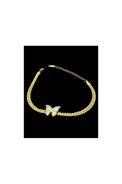 Aleda Beyaz Sedefli Kelebekli Çelik Bileklik