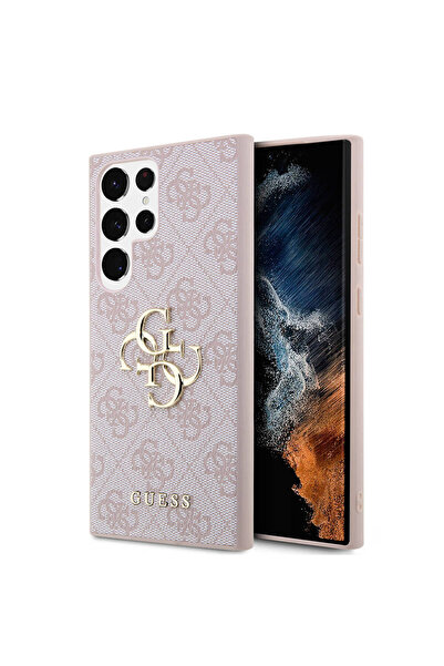 Guess Galaxy S24 Ultra Compatible Case Guess Licensed Pu Leather Lettering and 4g Metal Logo Pattern Cover Pink