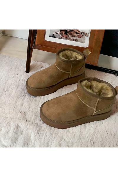 Pretty Girl Mini Vizon Süet Içi Kürklü Kalın Taban Kadın Bot (TABAN 3,5 CM)