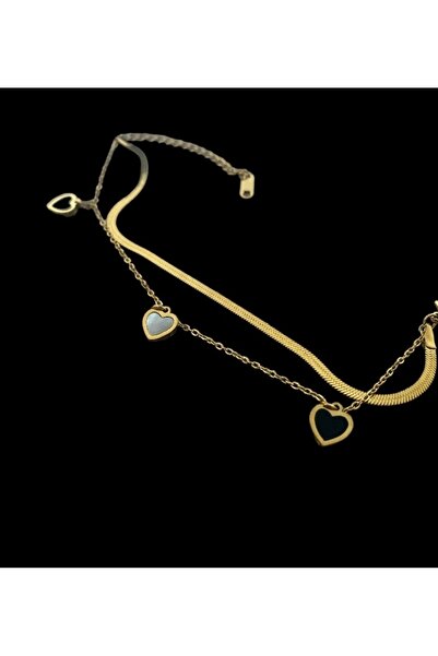 Aleda Minimal Black and Pearl Heart Steel Bracelet