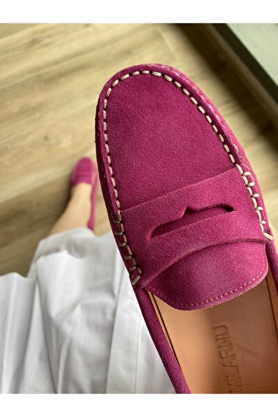 MİLARNU Kadın Fuşya Hakiki Süet Deri Loafer Ayakkabı