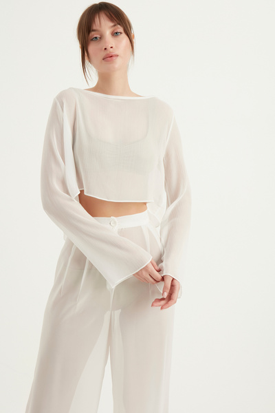 Genel Markalar Uzun Kollu Şifon Kısa Bluz