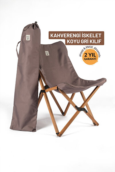 Bag The Joy Ahşap Katlanır Kamp Sandalyesi |Bahçe, Balkon | Çantalı - Kahvere...