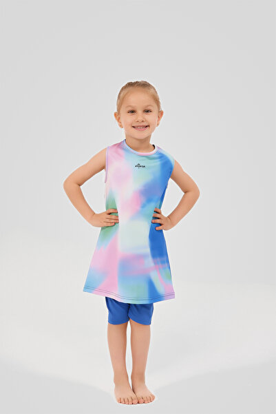 ALFASA Desenli Sıfır Kol Çocuk Mayo 24102-25 Çivit Mavisi