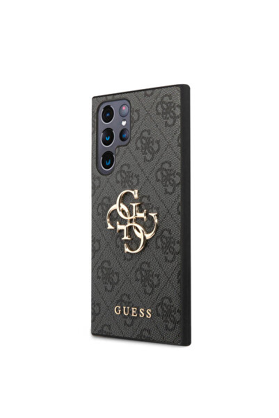 Guess Galaxy S24 Ultra Compatible Case Guess Licensed Pu Leather Lettering and 4g Metal Logo Pattern Cover Black