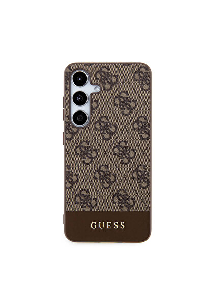Guess Galaxy S24 Plus Compatible Case Guess Licensed Pu Leather Stripe Logo Design Cover Brown