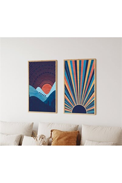 wudie Tablou decorativ din 2 piese, rama din lemn, pictura abstracta, pictura...