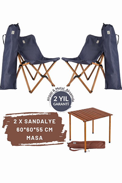 Bag The Joy Ahşap Katlanır Kamp Masa Sandalye Seti 60x60x55 cm | Çantalı | Ka...