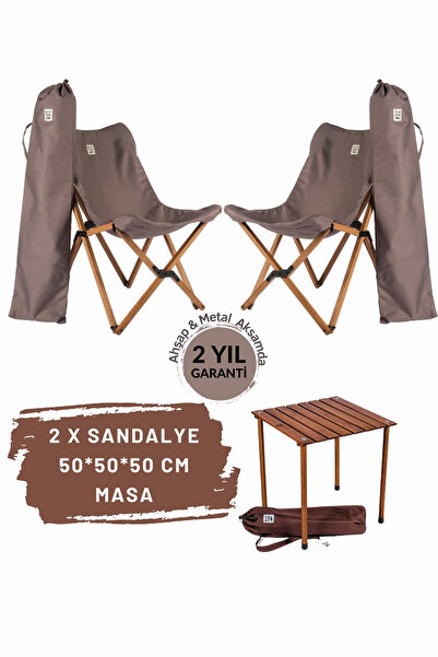 Bag The Joy Ahşap Katlanır Kamp Masa Sandalye Seti 50x50x50 cm | Bahçe | Çant...