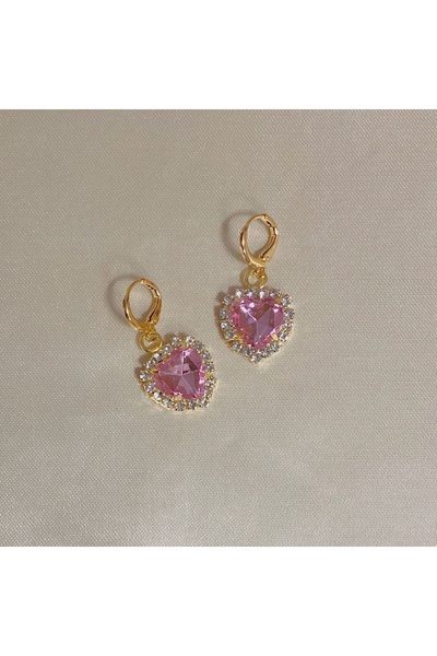 RM Bijuteri الذهب الوردي الزركون حجر PND أقراط القلب