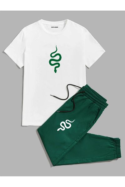 Revasser Women's Yılansss Custom Printed Colorful Cotton Oversize Jogger T-shirt Top and Bottom Set