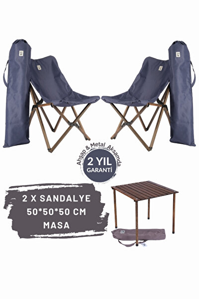Bag The Joy Ahşap Katlanır Kamp Masa Sandalye Seti 50x50x50 cm | Bahçe , Balk...