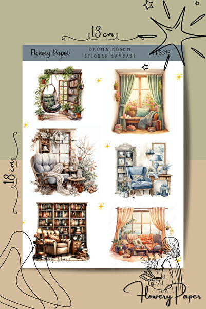 Flowery Paper Okuma Köşem Sticker Sayfası - Defter ,Ajanda , Journal,Scrapboo...