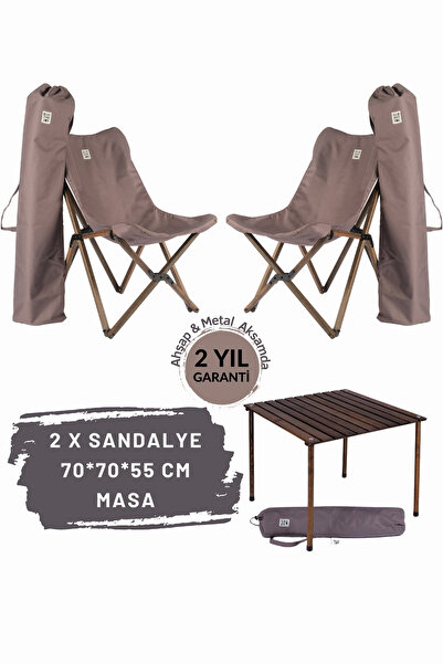 Bag The Joy Ahşap Katlanır Kamp Masa Sandalye Seti 70x70x55 cm | Bahçe, Balko...