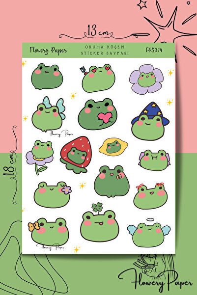 Flowery Paper Kurbağa Sticker Sayfası - Defter ,Ajanda , Journal,Scrapbook iç...
