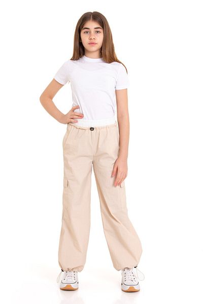 LAPINKOD Garni Elastic Waist Pocket Elastic Leg Stopper Parachute Girls' Trousers