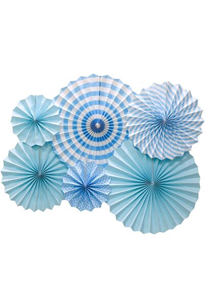 kidspartim Kağıt Yelpaze Süs Mavi Set 6 lı