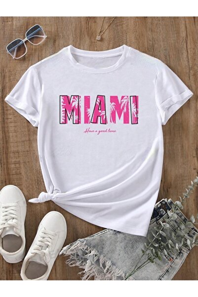 over head oh Tricou oversize cu imprimeu Miami alb de damă