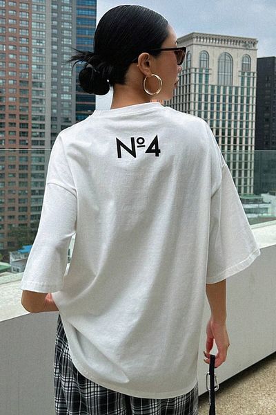MODAGEN Μπλουζάκι Unisex White Crew Neck Star με στάμπα oversize