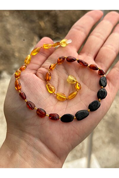 KEHRİBAREVİ EREĞLİ Damla Kehribar Bebek Kolye Yassı Gökkuşağı