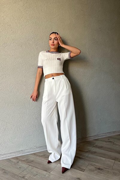 Seda Yalçın Atelier Ecru Pleated Detailed Palazzo Trousers