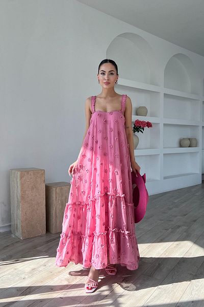 Seda Yalçın Atelier Pink Strappy Embroidered Tulle Dress