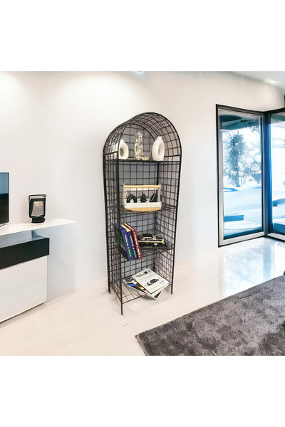 decorelax Modern Dekoratif Tel Metal Kitaplık & Çiçeklik Raf - Siyah