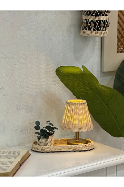 Maison Avf Rattan Bambu Set Kablosuz Masa Lambası- Düzenleyici Sepet Tepsi- M...