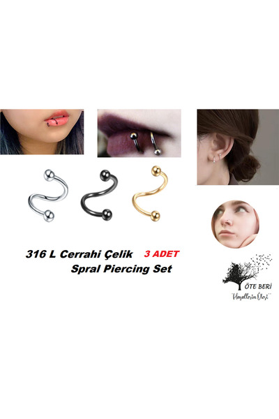 Öte Beri 316l Cerrahi Çelik Spiral Kaş Kulak Burun Dudak Tragus Helix Kıkırda...