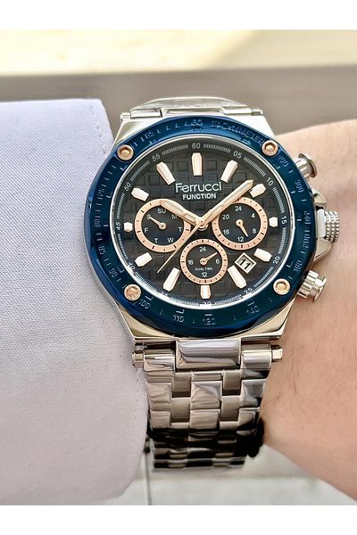 Ferrucci Men's Multifunctional Metal Band Wristwatch