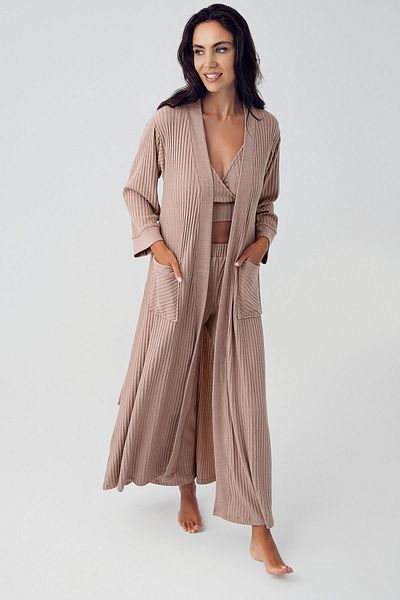 Artış Soft Textured Knitwear Crop Dressing Gown Pajama Set