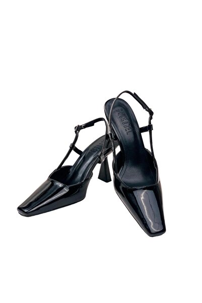 bescobel Women's Yojda Black Patent Leather Heeled Open Back Shoes 8 CM 765
