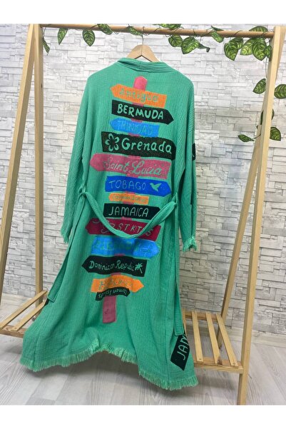ŞIK STİL Müslin Peştemal Bornoz , Naturel %100 Pamuk , Baskılı Desen