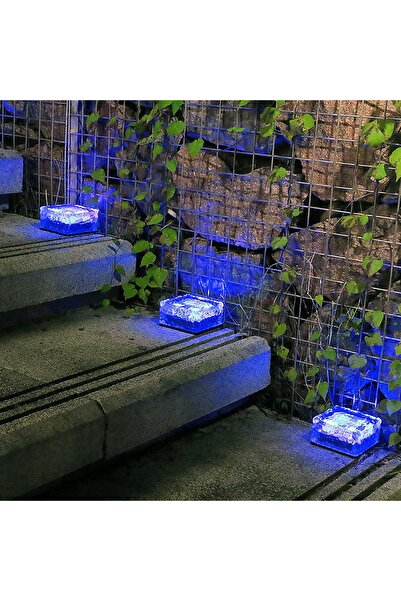 gaman Güneş Enerjili Solar LEDli Buzlu Cam Tuğla Görünümlü Mavi Renk Peyzaj B...