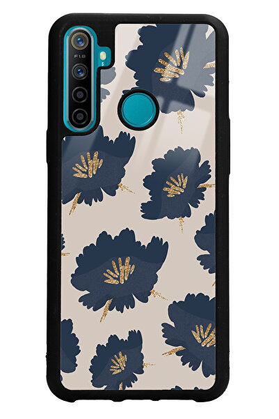 Spoyi Oppo Realme C3 - 5i Blue Flowers Tasarımlı Glossy Telefon Kılıfı