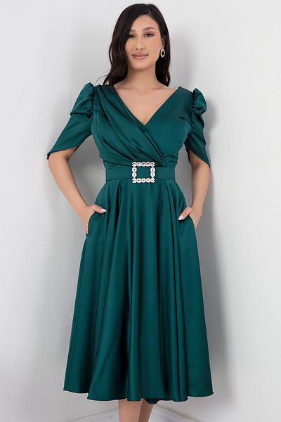PULLIMM Satin Belted Double Breasted Collar Dress - DNS1520