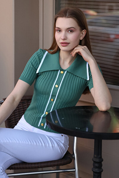 ALCHON Μπλούζα με ριγέ πόλο λαιμόκοψη - μισό κοντό μανίκι με κουμπιά και λεπτομέρεια ρίγες