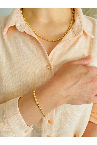 xesha Altın Kaplama Kolye Bileklik Seti Gold Renk 2 li Kolye Seti Kadın Zincir Kolye ve Bileklik