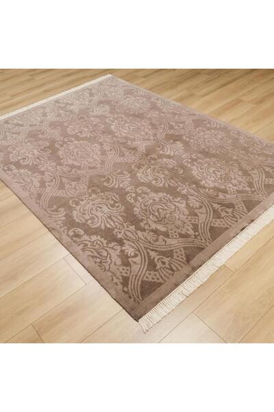 Halıcızade El Dokuma Damask Desenli Kahverengi Bambu Halı