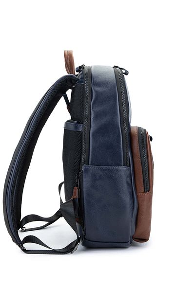 Tamer Tanca Navy Blue/Tan Men's Genuine Leather Backpack