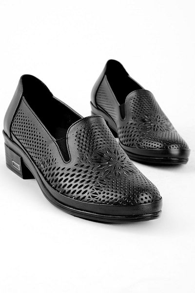Lal Shoes & Bags Pantofi de damă cu toc mic din piele naturală de vacanță-negri