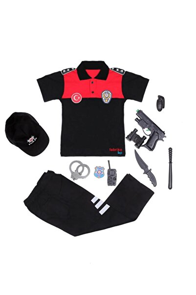 Mashotrend Tişört Polis Kostümü Alt Üst + Şapka + Oyuncak seti Çocuk Polis Ko...