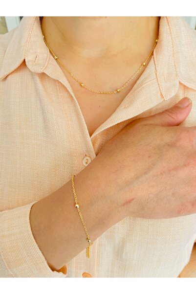 xesha Altın Kaplama Kolye Bileklik Seti Gold Renk 2 li Kolye Seti Kadın Zinci...