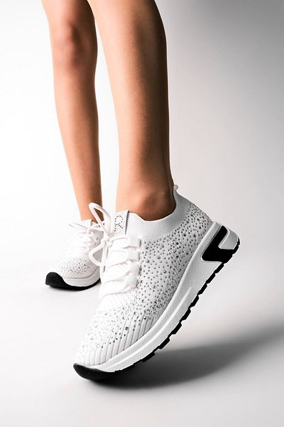 Lal Shoes & Bags Pantofi sport de damă Nesat Knitwear Stoned-alb