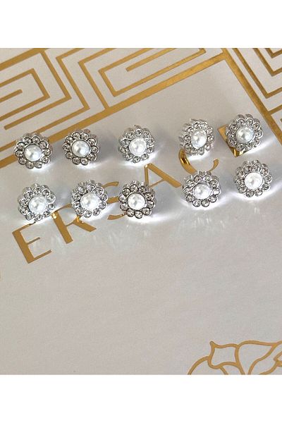 ODDA TASARIM ATÖLYESİ Classic Big Pearl Edges Crystal Rhinestones Shirt Button Set 1cm