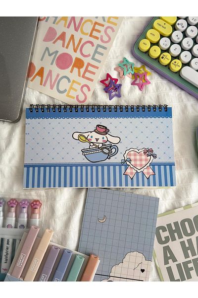 Planet Butik Sanrio Cinnamoroll Kawaii Σχεδιασμένο πληκτρολόγιο μπροστά Δώρο σημειωματάριο Weekly Planner