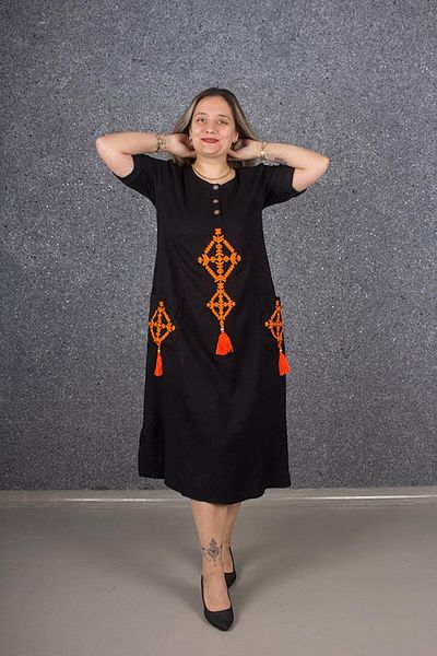 Truva XXL Plus Size Authentic Embroidery Embroidered Linen Dress Black Elb653