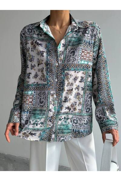 İLKCET MODA Obyčejná dámská košile se saténovým vzorem