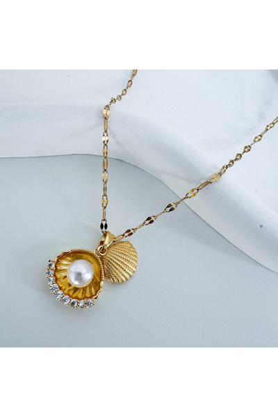 CHARMLUCKY Çelik inci istiridye kolye