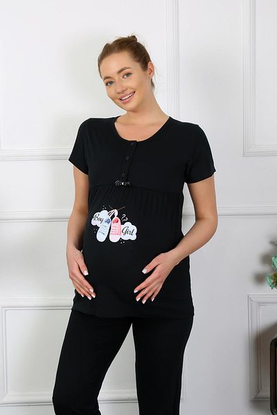 Akbeniz Set pijamale de maternitate cu mânecă scurtă pentru femei, negru 45210
